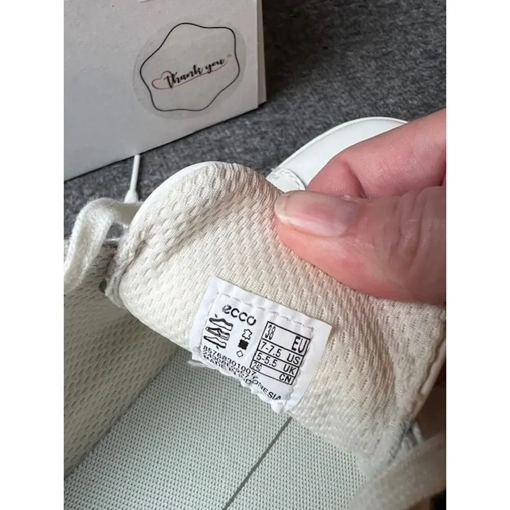 ECCO Shoes Womens 38 Soft Classic Casual Sneakers White Leather Lace Up Low - Picture 9 of 10